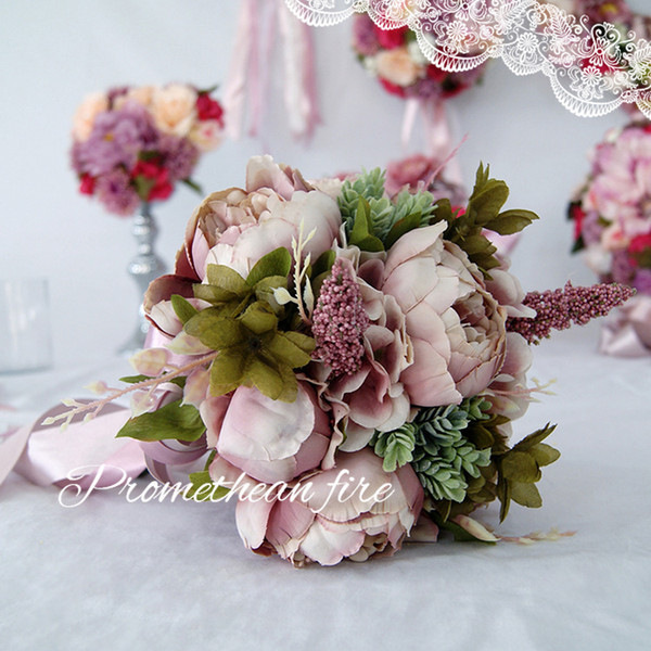 Bridal Bouquets 2019 New Arrival European Style Wedding Accessories Bridal Bouquets Colorful Free Shipping Satin with lace