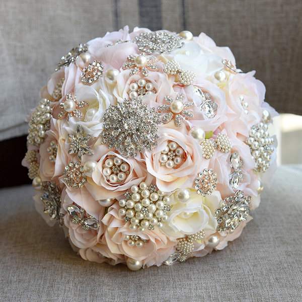 Stunning Rhinestone Wedding Bouquet Bride Bridal Bouquets Handmade Holder Artificial Flowers Valentine's Day Confession Party Church