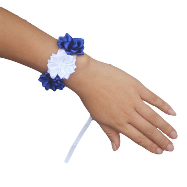 10piece/Lot Handmade Silk RoyalBlue White Wrist Corsage Satin Rose Flowers for Wedding Bride Wrist Flowers Boutonniere SW0678