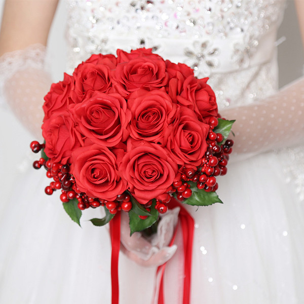 Top Quality Red Bridal Bouquets Hand Made Flower with Beads Wedding Accessories Bridal Bouquets 2017 New