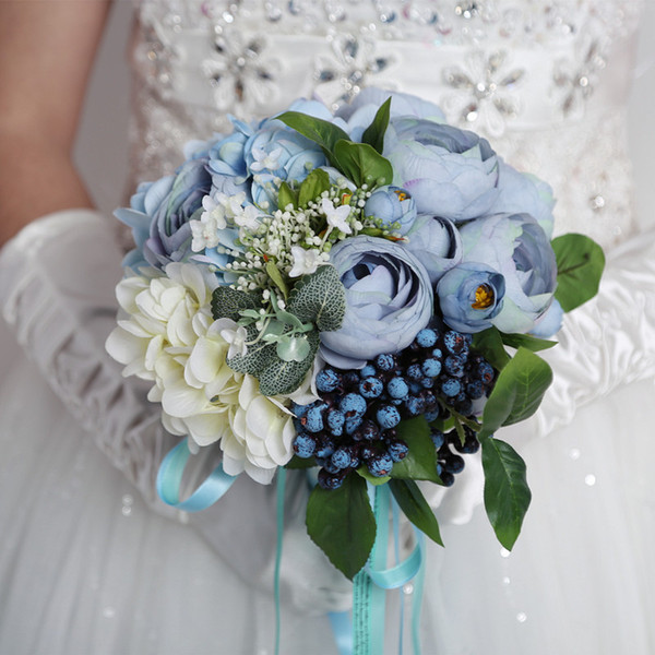 Elegant Bridal Bouquets Fiary Flowers with Lace Wedding Accessories High Quality 2017 New Arrival Wedding Bouquets Light Blue