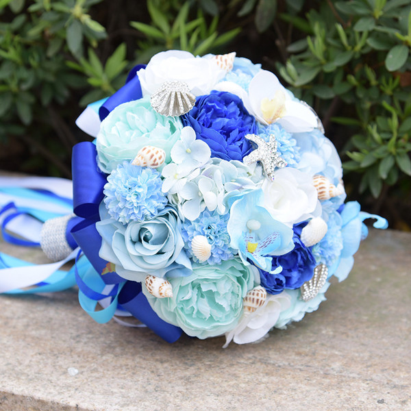 Summer Blue Bridal Bouquets High Quality Crystal Decoratins Fancy Wedding Accessories Wedding Bouquets 24*26cm New Arrival Cheap