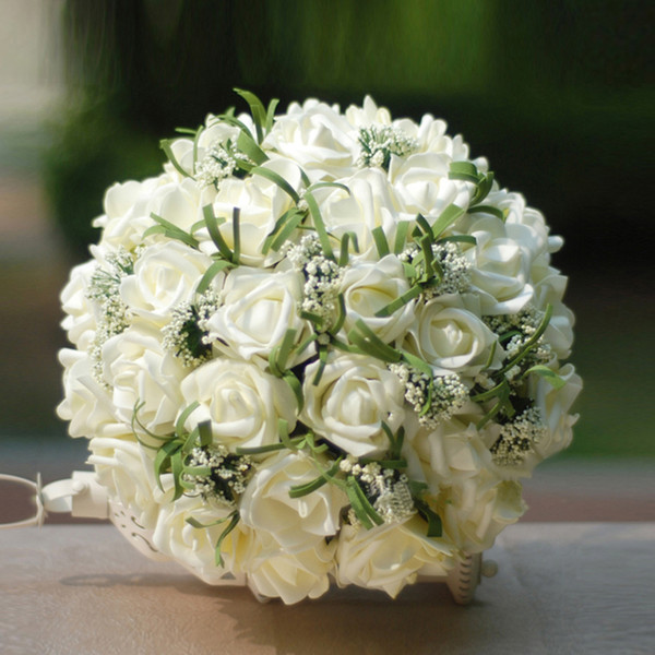 Artificial Vintage Wedding Bouquets For Bride Silk Hand Holding Flowers Handmade Wedding Bridal Bouquet Accessories White Rose CPA1541