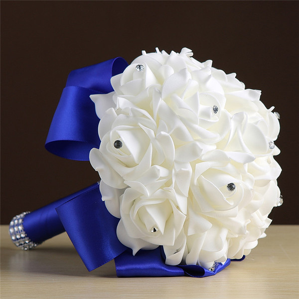 Cheap Handmade Bridesmaid Wedding Decoration Foam Flowers Rose Bridal Bridemaid Wedding bouquet White Satin Romantic Wedding bouquet CPA1549