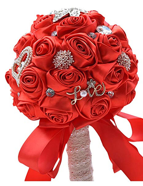 Clearbridal Artificial Red Real Touch Sweetheart Crystal Bouquet Flowers CWF036RD