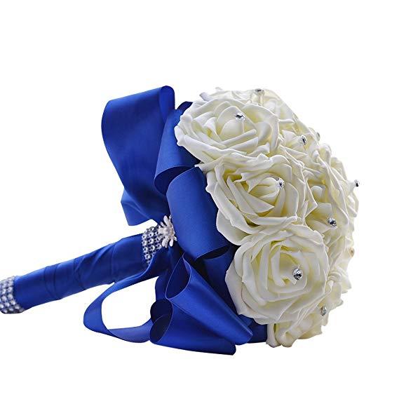 Newest Wedding Bridal Bouquets with Handmade Flowers Peals Crystal Rhinestone Rose Wedding Supplies Bride Holding Brooch Bouquet WF001RB