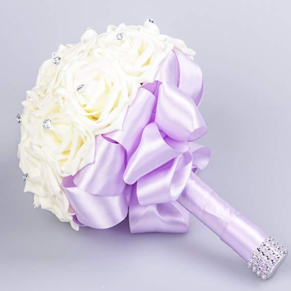 Clearbridal Artificial Flowers Lilac Rose Wedding Bouquets Crystals WF001LL