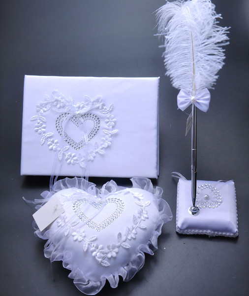 3Pcs/set Burlap Hessian Lace Wedding Guest Book& Pen Set &Ring Pillow Garter Decoration Bridal Product