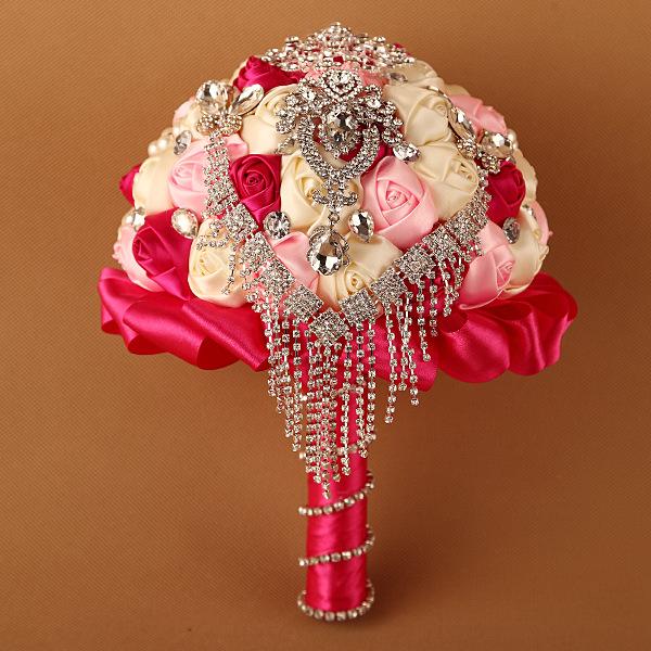 2017 Wedding Bouquet Bridal Decorations with Beading Crystal Tassels Multicolor Bling Metal Colorful Bride Hand Holding Flowers