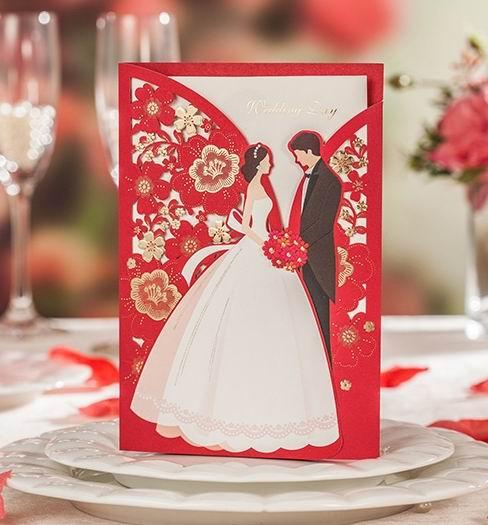 Wedding Invitations Cards Europe Style Invitaitons Paper Cards Happy Bride & Bridegroom Folded Card with Envelope and Seal wholesale