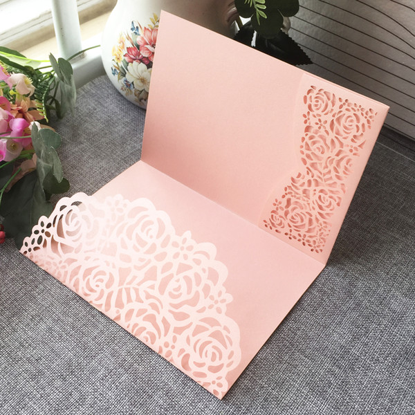 Hollow Laser Cut Nice Flowers Wedding Invitation Card With Pearl Paper For Wedding Invitation Cards Birthday Party Thanks Card