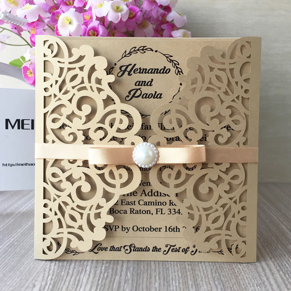 25 pcs / lot Beautiful Exquisite Flower Wedding Invitations Cards Contains No Ribbon Envelope Business Meeting Gifts Cards Graduation Card