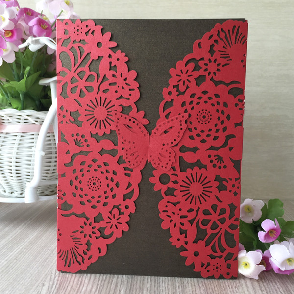 25Pcs /lot Wedding Invitations Cards Envelop Hollow Sculpture Butterfly Luxury Ceremony Festival Invitations Cards Birthday Party