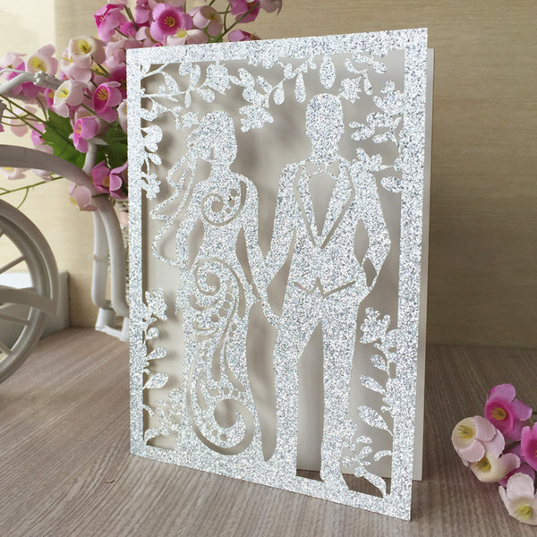 45PCS /lot Glitter People With Honeymoon Invitation Card Bride And Groom Happiness Wedding Invitation Cards Valentine's Day Gift Cards