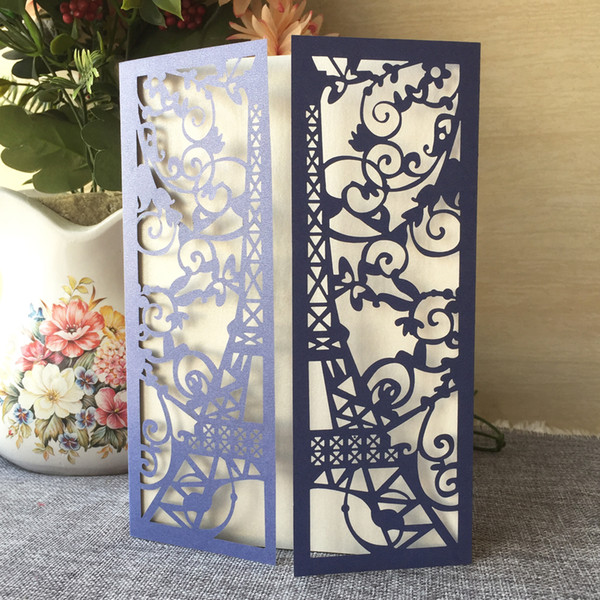 25PCS Wedding Invitation Card With Laser Cut Pearl Paper Traditional Tower Pattern Engagements Birthday Anything Events Invitation