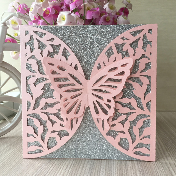 20PCS /lot Hollow Big Butterfly Decoration With Wedding Invitation Cards Engagement Marriage Ceremony Thanksgiving Gift Cards Supplies