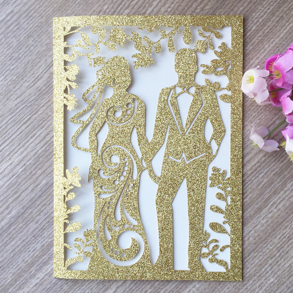 20PCS /lot Wedding Invitation Card Bride And Groom Invitation Cards Glitter People Decoration With Honeymoon Greeting Blessing Invitation