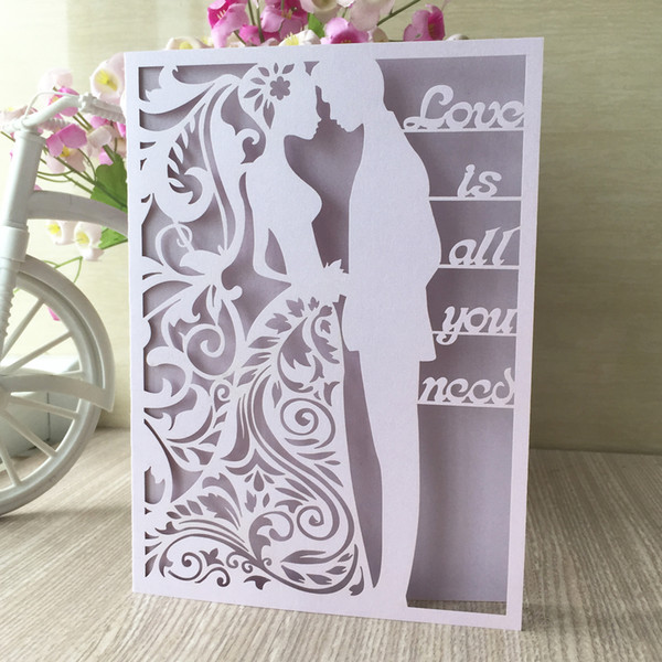 45PCS /lot Love Is All You Need Words Wedding Invitations Cards Bride And Groom Marriage Ceremony Laser Cut Wedding Events Supplies