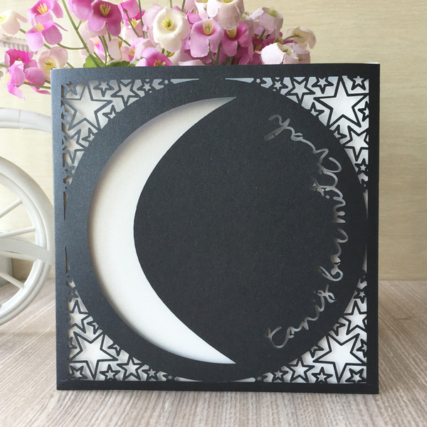 100PCS /lot Hollow Laser Cut Wedding Invitations Cards Design With Crescent Moon Customize Apply To Anything Party