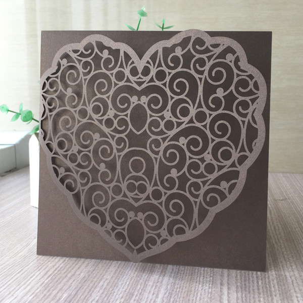 35PCS /lot Hollow Laser Cut Ring Wedding Invitation Cards Big Big Heart Lace Design Party Invitations Cards