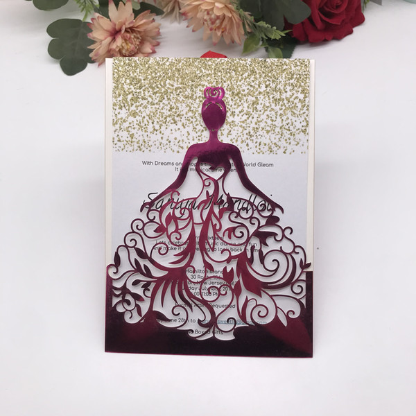 Wedding Invitation Card Cute Girl Metal Paper Festival Blessing Engagements Marriage Ceremony Invitation Supplies Blessing Card