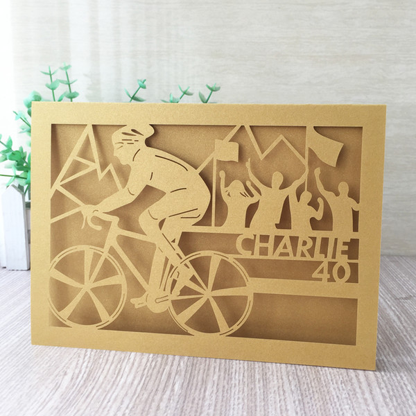 35PCS /lot Novel Envelope Wedding Invitation Cards On A Mountain Bike Birthday Party For 40 Custom Digital