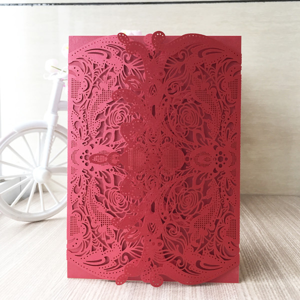 25pcs / lot Comely Rose Pattern Wedding Invitation Cards Envelop Princess Birthday Engagements Afternoon Tea Events Invitation Cards