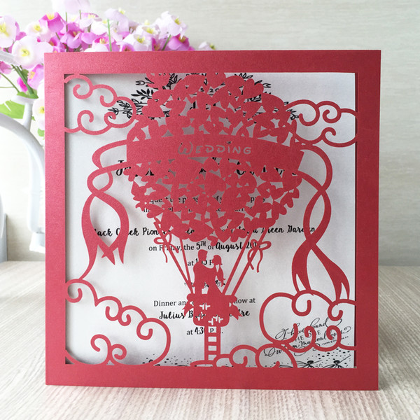 25Pcs/Lot Wedding Invitations Card Hollow Laser Cut Envelope Hot Air Balloon Pattern Engagements Marriage Invitation Card