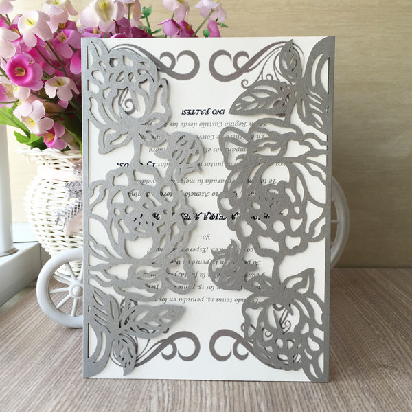 Hollow Laser Cut Weeding Invitation Card Roses Flower Pattern Sculpture Lace Cards Invitation Cards Grand Events Theme Party Invitation Card