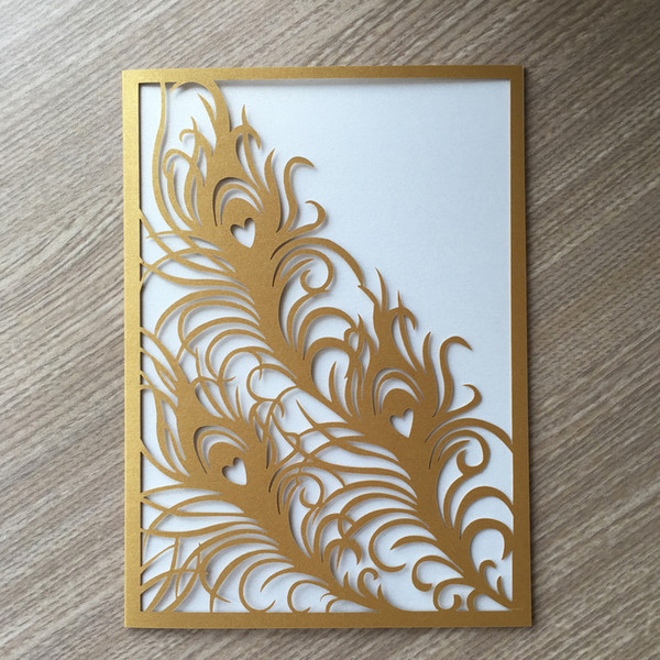 Hollow Laser Cut Weeding Invitation Card Feather Pattern Apply To Grand Events Birthday Party Business Invitation