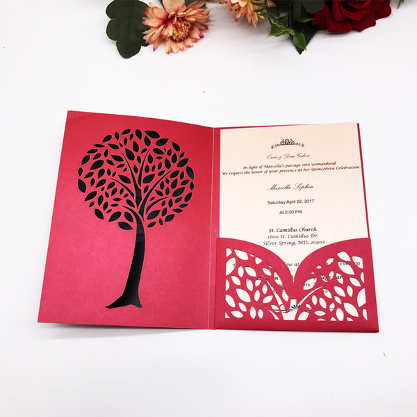 Unique Design With Tress Pattern Happiness Wedding Invitation Cards Hollow Laser Cut Graduation Thanksgiving Invitation Cards