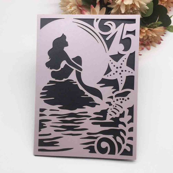 Hollow Laser Cut Custom Wedding Invitation Cards Litter Mermaid Pattern Hollow Out Invitation Cards Apply To Festival