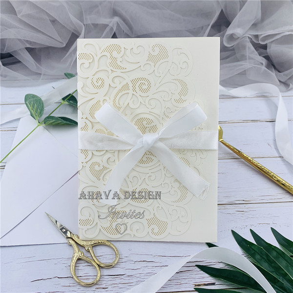 Ivory Customizable Laser Cut Tri-fold Wedding Invitation, Invites With Respond Card And Envelope, Invite for Wedding, Birthday