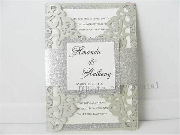 Light Grey/Silver Lasercut Elegant Wedding Invitations Laser Cut Wedding Invites, By UPS 20+ Colors Available