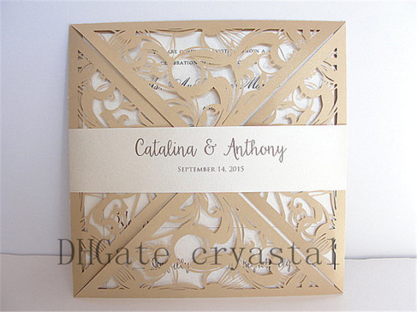 Gold Laser Cut Invitation, Lace Laser Cut Wedding Invite, Lace Wedding Invite, Bohemian Wedding Invitation, SQUARE