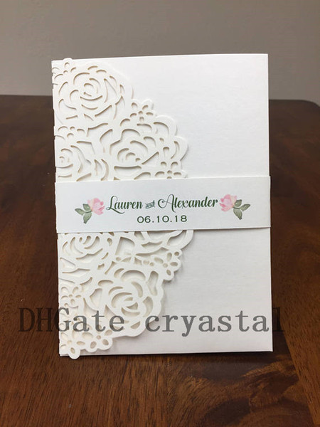 Ivory shimmer Sage Green Laser Cut Wedding Invitations Pocket Wedding invitation Laser Cut Jacket Sage Pink Blush Floral Elegant Invitations