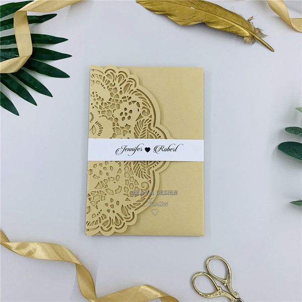 Pearl Gold Laser Pocketfold Wedding Invitations, Laser Invitations for Weddings, Event Invitations, Elegant Party Invitations, Invite SET