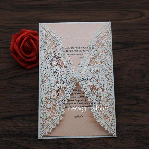 Laser Cut Wedding Invites Elegant Ivory Lace Flower Evening Dinner Invitation Party Invitation Cards with Envelope FREE PRINTING