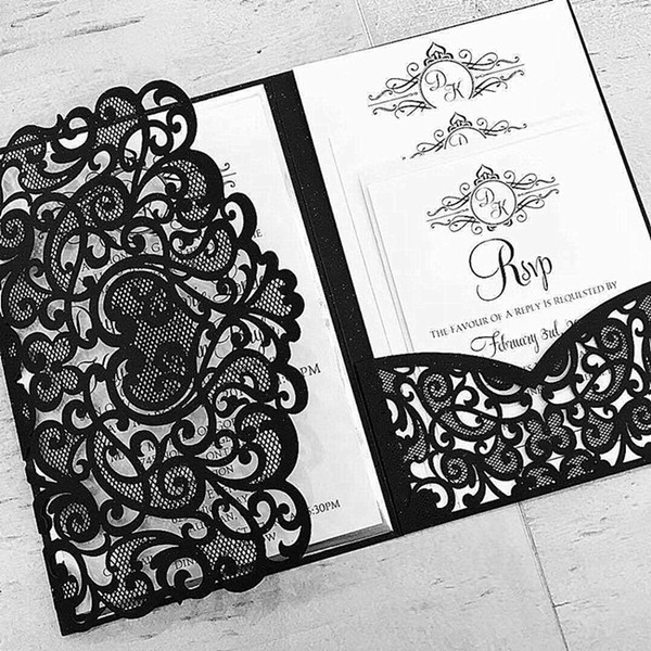 Wedding laser cut pocket wedding invitations flower tri-folded customized marriage birthday invitation card(no inner no envelope)