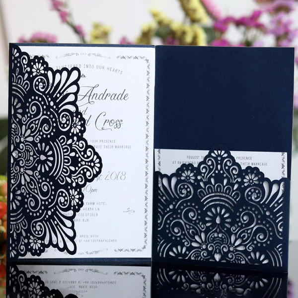 2018 10PCS European style Lace Wedding Invitations Cards Laser Cut Tri-Fold Business invitation Cards Party Decoration