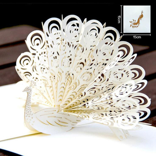 Hollow Peacock Handmade Kirigami Origami 3D Pop UP Greeting Cards Invitation Of Wedding Postcard For Birthday Wedding Party Gift