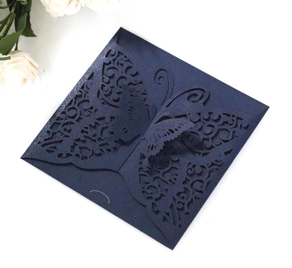 New Wedding Invitation Card Hollow Envelope, Inner Page Butterfly Solid Square Laser Cut Invitations Cards HK126