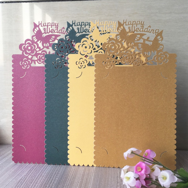 40pcs Single page Wedding Party Invitation Card Romantic Laser Cut Pearl paper Cards Delicate Carved butterfly Pattern