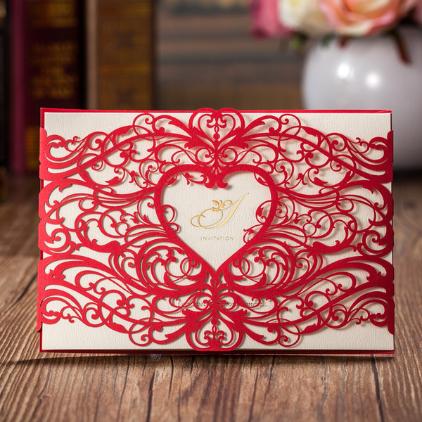 Laser Cut Wedding Invitations Cards Red Invitations Card for Birthday Party Favors Free Customizalbe Inner sheet CW5017