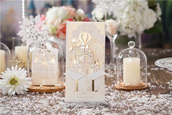 Customized Printing Laser Cut Hollow 3D Castle Wedding Invitations Cards with Envelopes and Seals European Style Wedding Supplies Cards