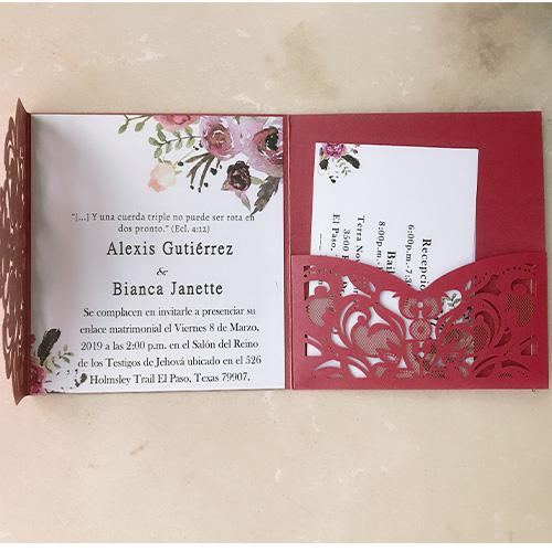 Free Printed Wedding Invitations Cards 150*150MM Hollow Out Rustic Laser Cut Invatation Card Flowers Invitation Elegant Party Invites