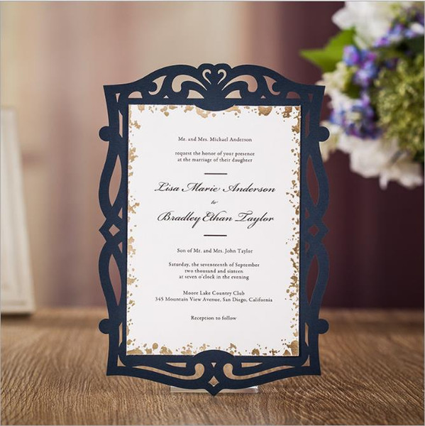 new wedding card. invation card. royal/ceremony supplies. dark navy.your gift.lace edge.blue,Content customization