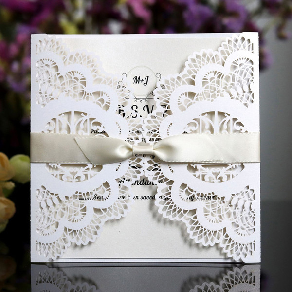 100pcs Laser Cut Wedding Invitations Cards With Flowers 9 colors EngagementPearlescent Invites Card For Wedding Party Birthday Baby Shower