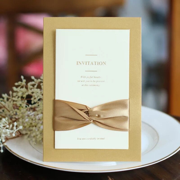 2017 Classic Bow Ribbon Wedding Invitations Blank Inner Sheet Wedding Invitation Flowers Wedding Cards with envelopes Custom personalized