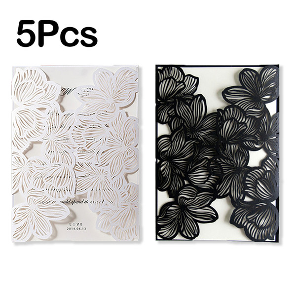 5Pcs Design Fold Flower Lace Print laser Wedding Invitations Blank Customizes Convite de casamento Greeting Invitation Cards